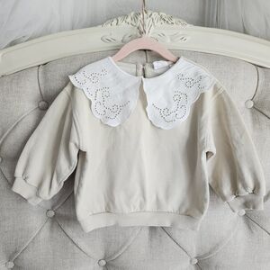 Zara Cream Sweater with Lace Collar